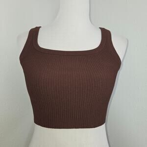 CUTS Coreflex Cropped Wide Strap Ribbed Tank Chocolate Brown Women's Size S NWOT